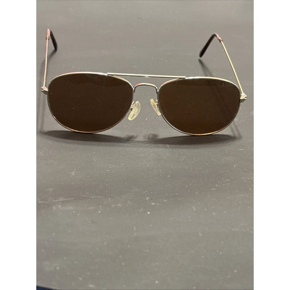 Rectangular Aviator Sunglasses Silver Metal Frame Brown Tinted Lens